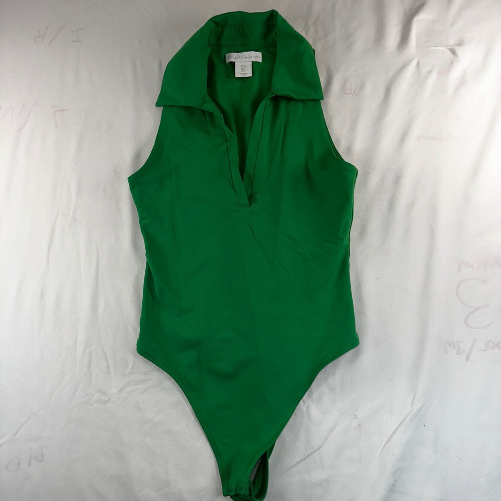 House of Harlow 1960 Green Sleeveless Collared V-Neck Bodysuit Small